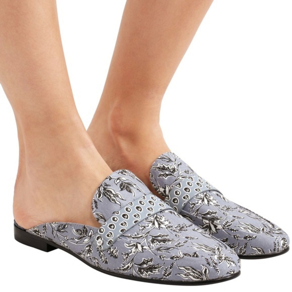 Sam Edelman Blue Floral Canvas Perri Slip On Slides Loafers Flat Mules 6M Women